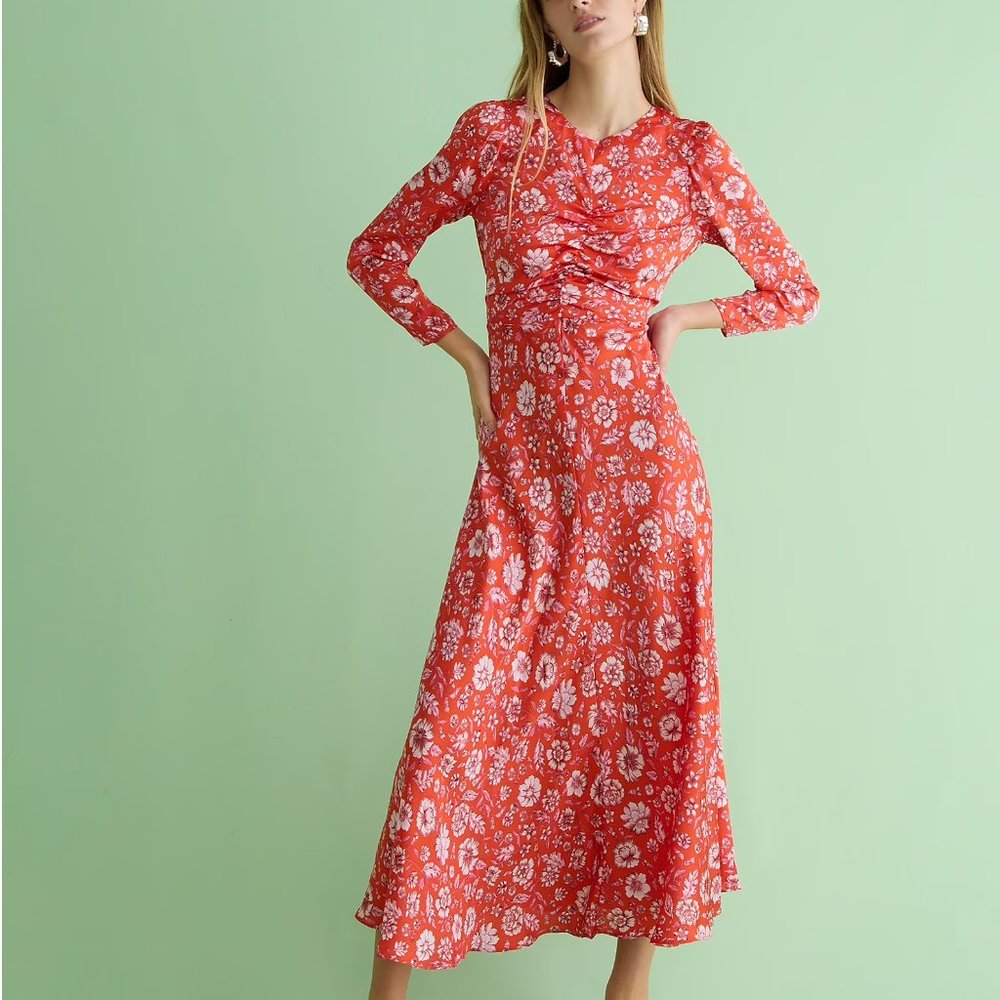 J. Crew Featherweight Satin Maxi Dress - Red Poppy Fields Size 18